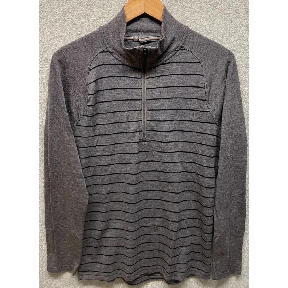 Smartwool Mens Pullover Sweater Gray‎ Striped Merino Wool Half Zip Long Sleeve M
